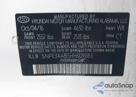 2017 Hyundai Sonata Limited 2.0T z USA, uszkodzony, nr VIN 5NPE34AB5HH509083